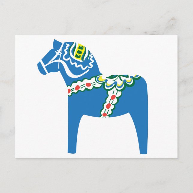 Postal Dalahäst | Azul del caballo de Dala (Anverso)