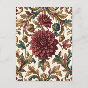 Postal Dalia Borgoña Acorn Dorado Floral Barroco