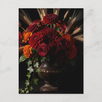 Postal Dalia de Trigo Floral Vida Muerta Rosas de Borgoña