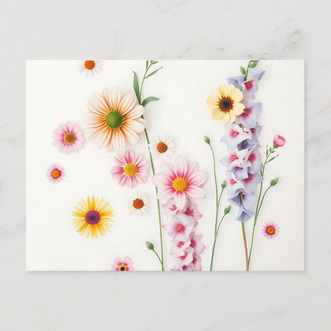Postal Dalias Delphiniums Acuarela Suave (Anverso)
