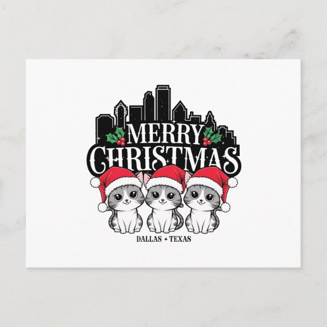 Postal Dallas City Texas Merry Christmas Cats USA (Anverso)