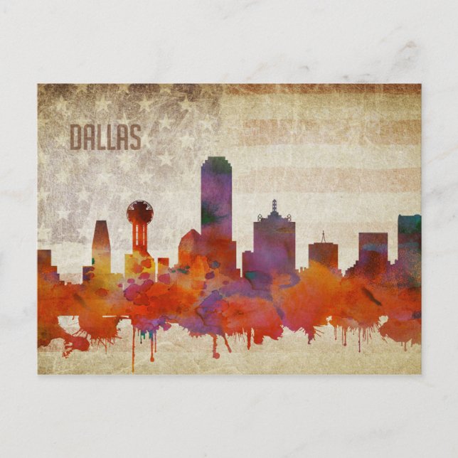 Postal Dallas, horizonte de la ciudad de la acuarela de (Anverso)