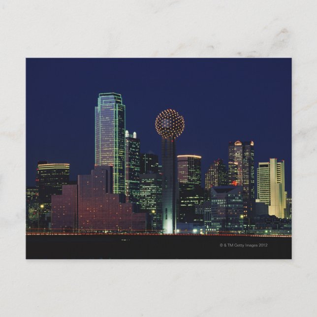 Postal Dallas Skyline de noche (Anverso)