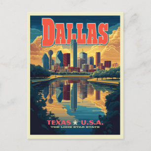 Postal Dallas Skyline Retro Travel