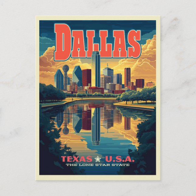Postal Dallas Skyline Retro Travel (Anverso)