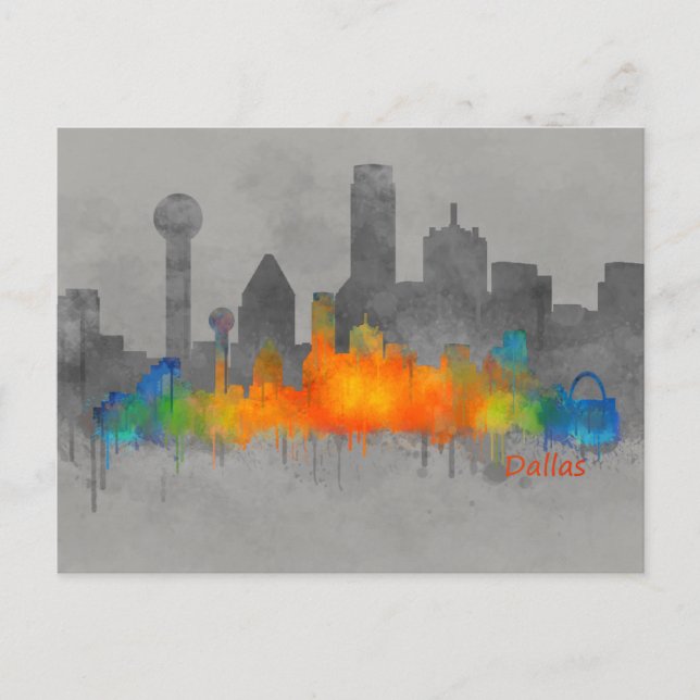 Postal Dallas Texas City Watercolor Skyline Hq.US (Anverso)