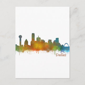 Postal Dallas Texas City Watercolor Skyline Hq v2
