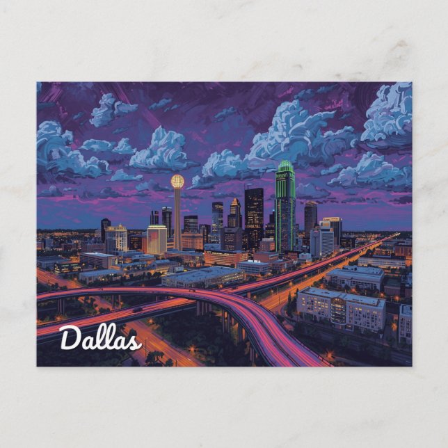 Postal Dallas Texas Skyline City Art (Anverso)
