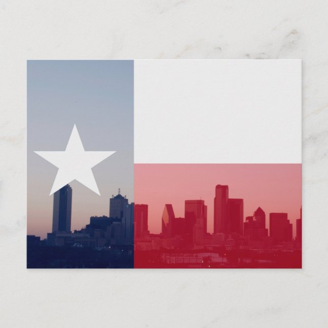 Postal Dallas, Texas Skyline con bandera de Texas superpu (Anverso)