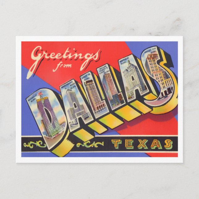 Postal Dallas, Texas Vintage Big Letters (Anverso)