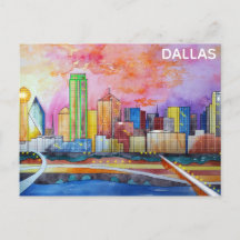 Dallas Texas Watercolor City Skyline