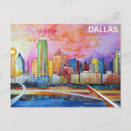 Postal Dallas Texas Watercolor City Skyline