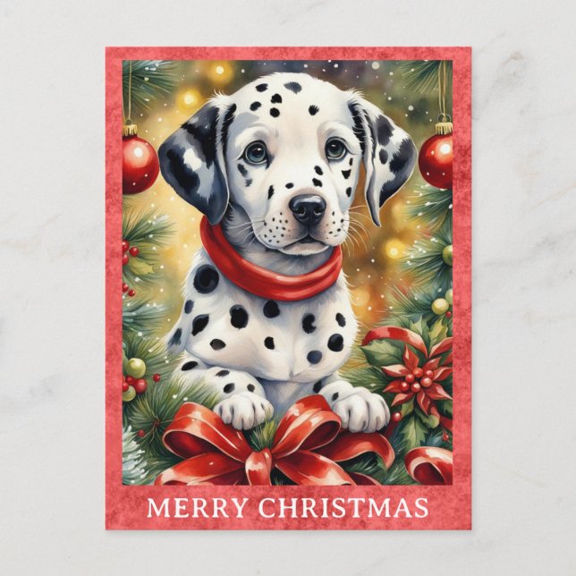 Postal Dalmatia Feliz Navidad Perro Cachorro (Anverso)