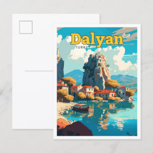 Postal Dalyan Turquía Ilustracion de arte de viajes