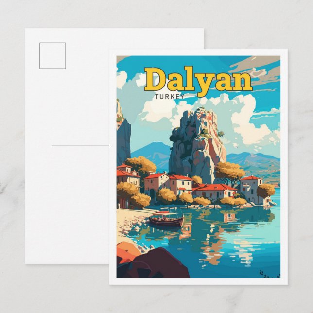 Postal Dalyan Turquía Ilustracion de arte de viajes (Anverso / Reverso)