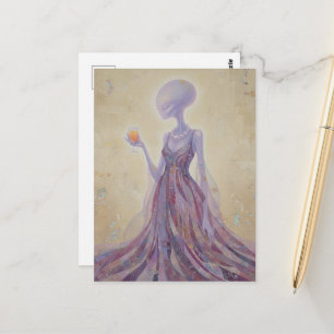 Postal Dama Alienigena Morada Hermosa Con Jugo De Naranja
