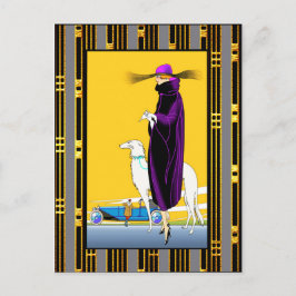 Postal Dama Art Deco con perro