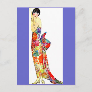 Postal Dama Art Deco con vestido formal