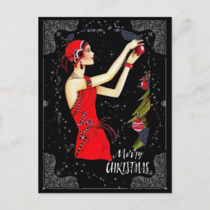 Postal Dama Art Déco Retro Vintage de Navidad