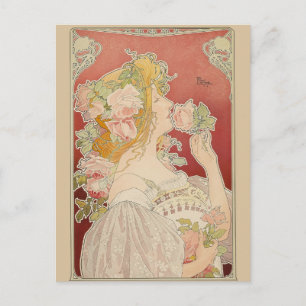 Postal Dama Art Nouveau Belle Époque Rosas Livemont