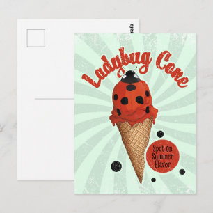 Postal Dama Bug Retro Arte de Helado Vintage Caprichoso