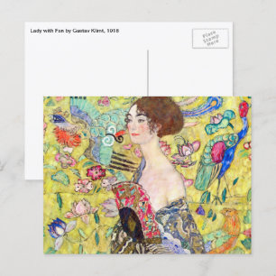 Postal Dama con abanico de Gustav Klimt, Japonismo vintag