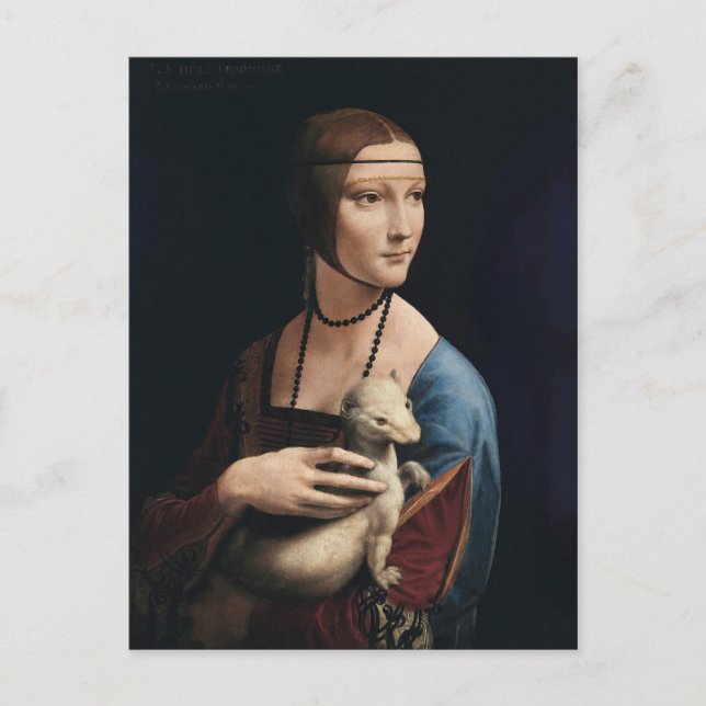 Postal Dama con armiño de Leonardo da Vinci (Anverso)