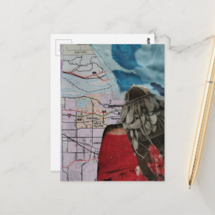 Postal Dama con bolso cabeza collage surrealista