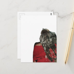 Postal Dama con bolso cabeza collage surrealista