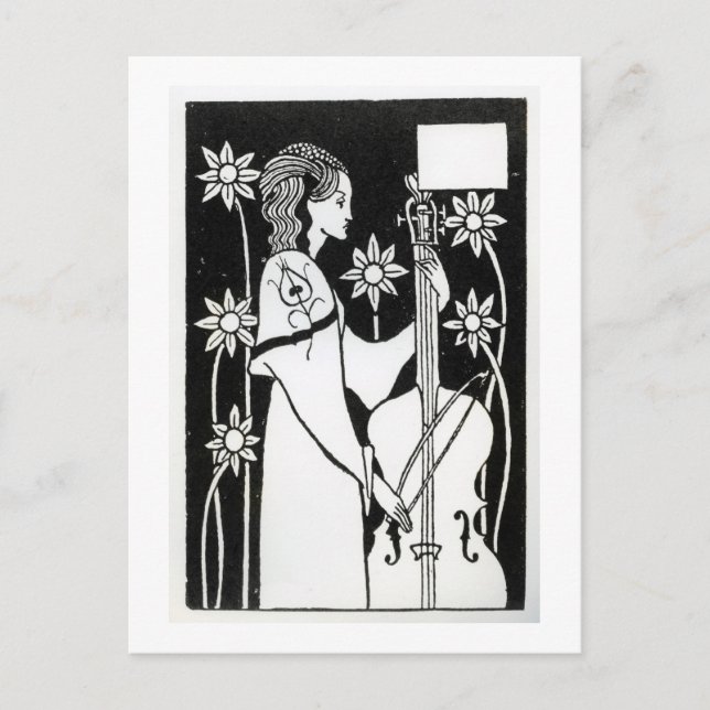 Postal Dama con Cello, de "Le Morte d'Arthur" (litho) (Anverso)