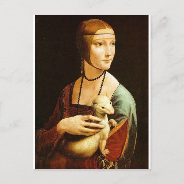 Postal Dama con Ermine de Leonardo Da Vinci c. 1490 (Anverso)