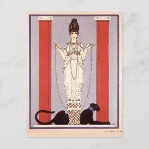 Postal Dama con estilo vintage Art Déco de pantera