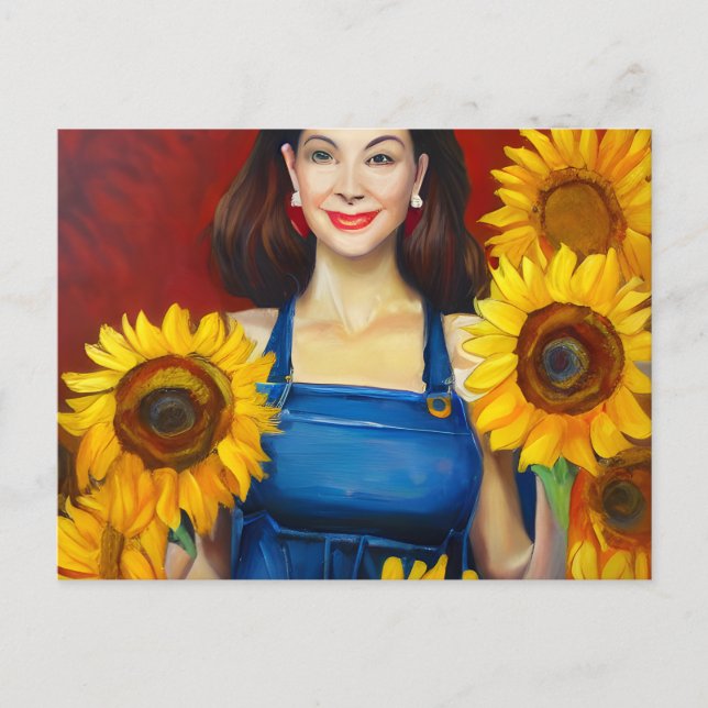 Postal Dama con girasoles (Anverso)