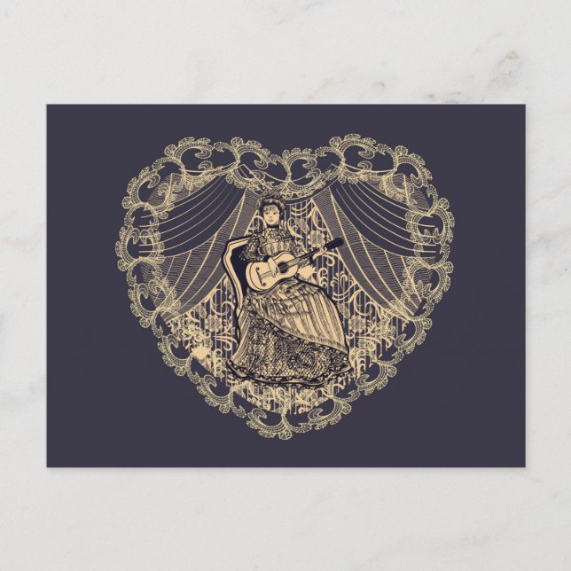 Postal Dama con guitarra (Anverso)