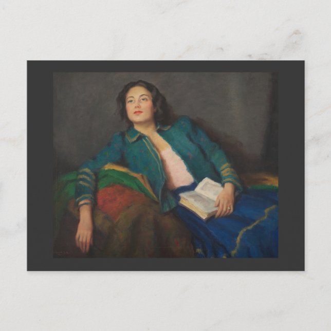 Postal Dama con libro (Anverso)