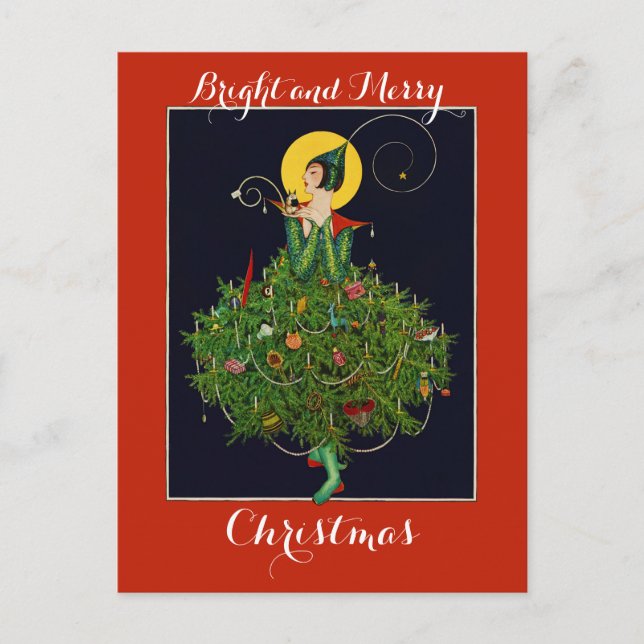 Postal DAMA CON NAVIDADES GIFERENTES ART DECO Xmas (Anverso)