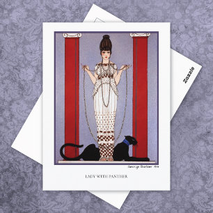 Postal Dama con pantera George Barbier Moda