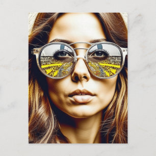 Postal Dama con reflejo en sus gafas de sol Arte de IA