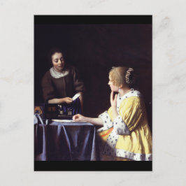 Postal Dama con sirvienta sosteniendo carta de Vermeer
