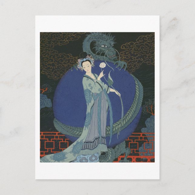 Postal Dama con un Dragón (color litho) (Anverso)