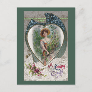 Postal Dama con un pensamiento amoroso de la vintage roma