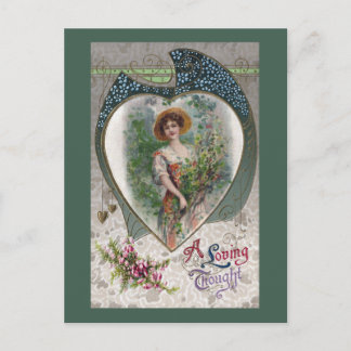 Postal Dama con un pensamiento amoroso de la vintage roma