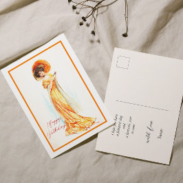 Postal Dama con vestido amarillo, Feliz Cumpleaños