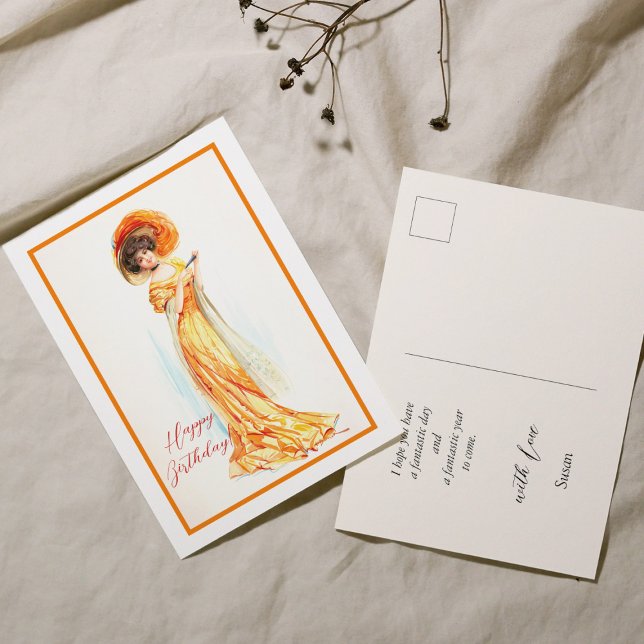 Postal Dama con vestido amarillo, Feliz Cumpleaños (Subido por el creador)