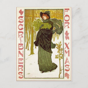 Postal Dama de Art Nouveau con Mistletoe