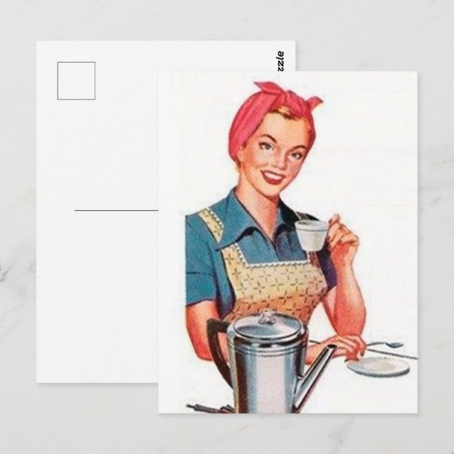 Postal dama de café retro vintage (Anverso / Reverso)