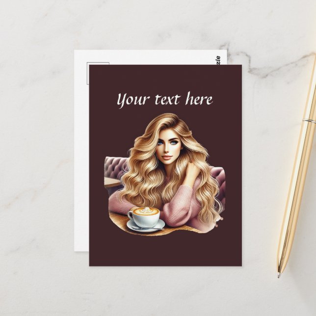 Postal Dama de café suave agregar texto (Anverso/Reverso In Situ)