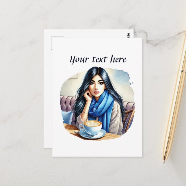 Postal Dama de café suave agregar texto (Anverso/Reverso In Situ)