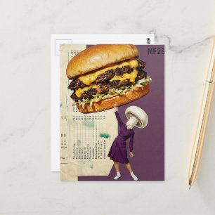Postal Dama de collage de champiñones y cheeseburger tont
