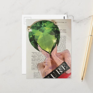 Postal Dama de collage de piedra preciosa verde surrealis